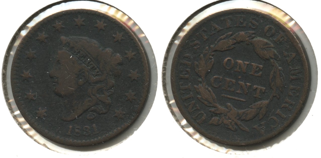 1831 Coronet Large Cent VG-8 #j
