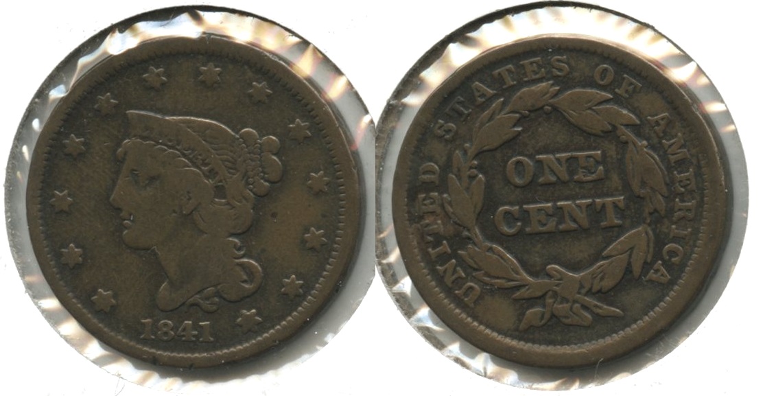 1841 Coronet Large Cent VG-8 #e Cleaned Retoned
