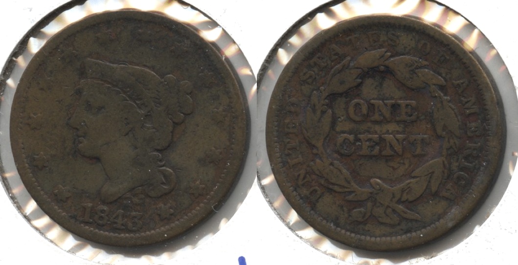 1843 Coronet Large Cent G-6 Off Color