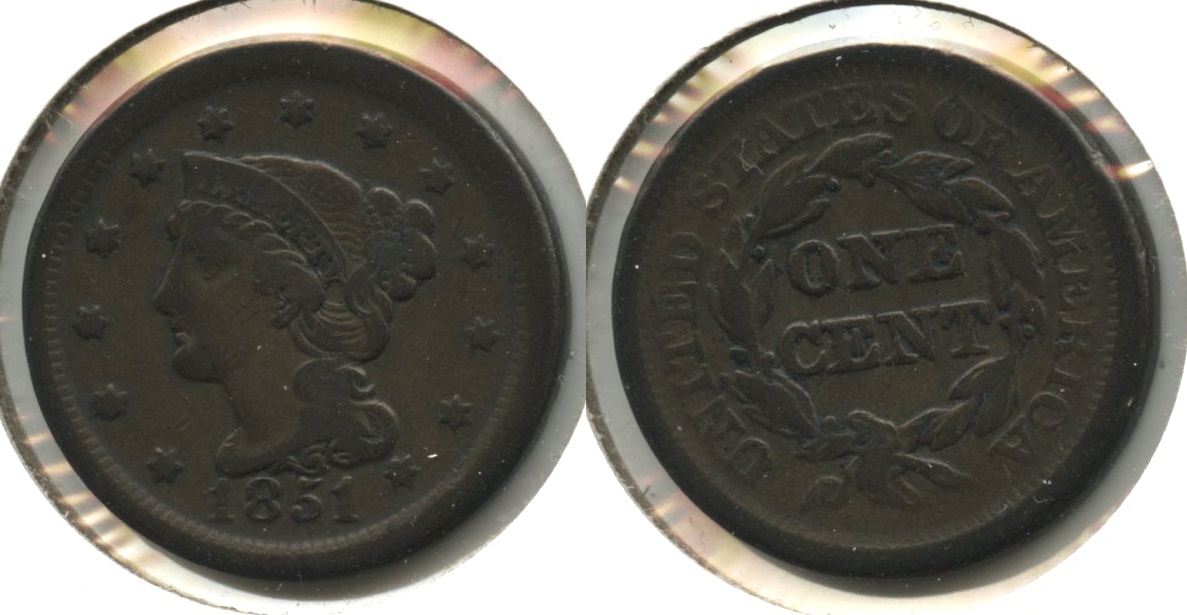 1851 Coronet Large Cent Fine-12 #be