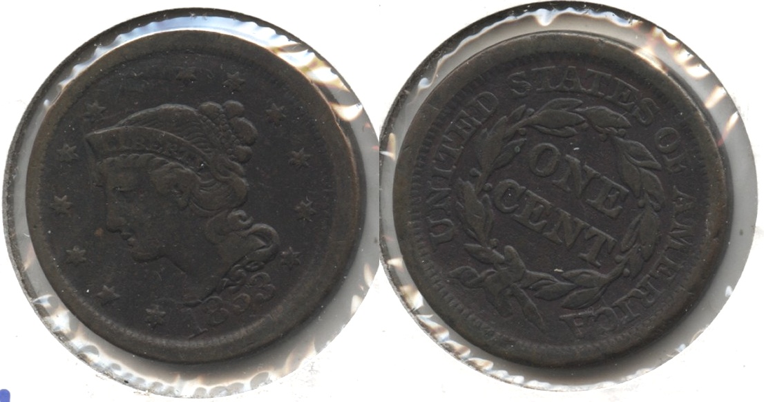 1853 Coronet Large Cent Fine-12 #r