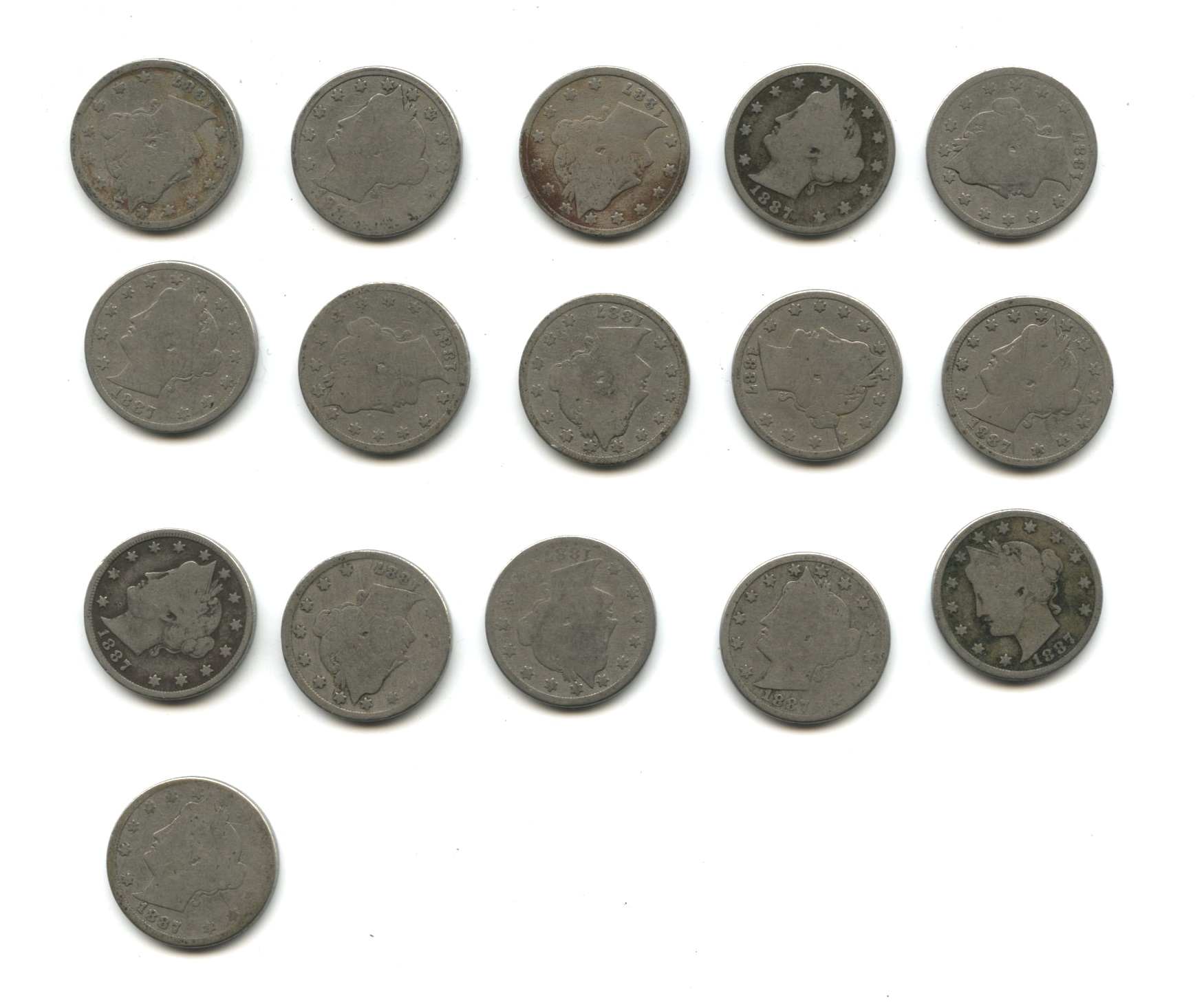 1887 Liberty Head Nickel AG-3 #g Partial Roll