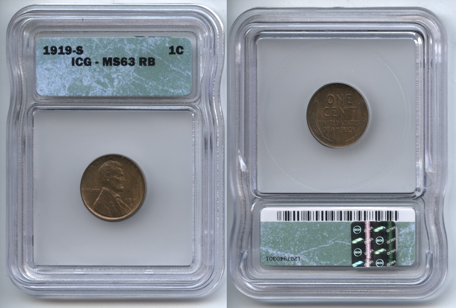 1919-S Lincoln Cent ICG MS-63 RB Red Brown