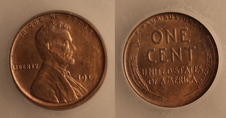 1919-S Lincoln Cent ICG MS-63 RB Red Brown camera small
