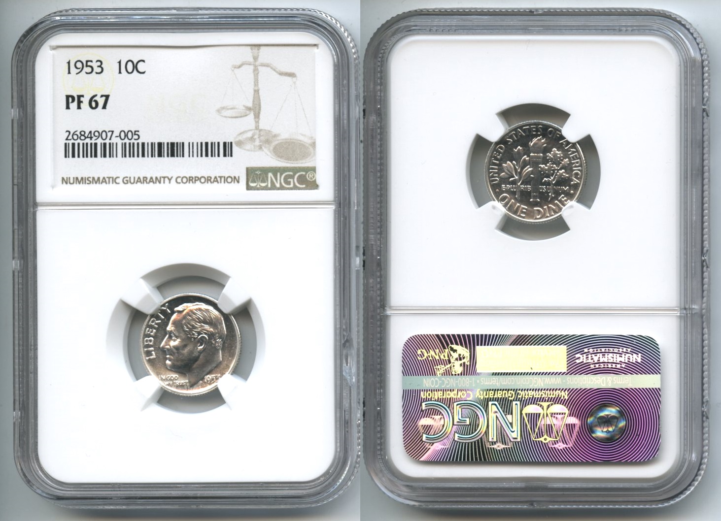 1953 Roosevelt Dime NGC Proof-67