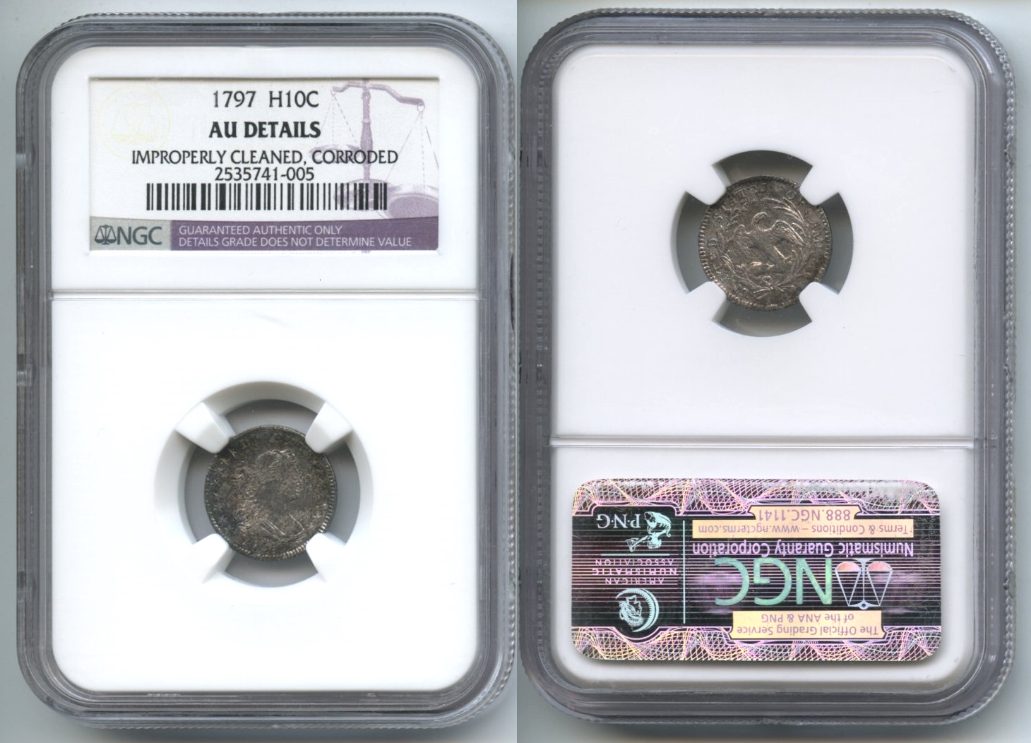 1797 Draped Bust Half Dime NGC AU Details
